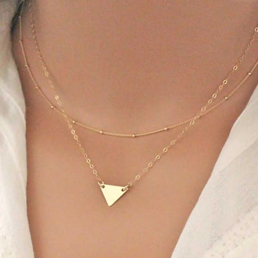 5 for $25 Two Layer Dainty Triangle Necklace - Picture 1 of 7